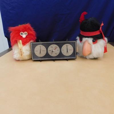 EATON REDS MASCOT, VINTAGE THERMOMETER, AND ANOTHER LITTLE GUY