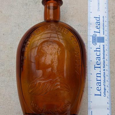 Amber Glass George Washington Father Country Flask