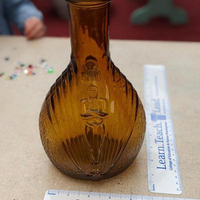 RARE Amber Arrowhead Spring Water Indian Chief Refrigerator Bottle