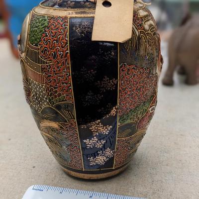 Vintage Japanese Satsuma Vase With Colorful High Relief Decoration