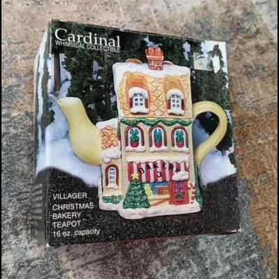 cardinal whimisical collectible villager christmas bakery teapot