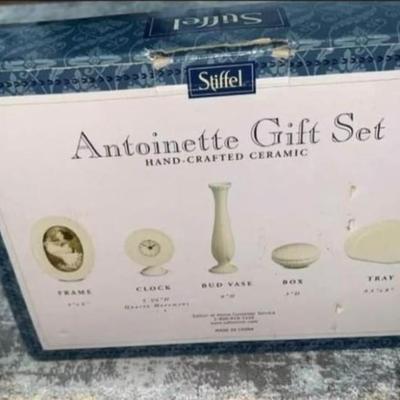 Vintage tray gift set with clock +! Antoinette Gift Set Hand Crafted Ceramic!