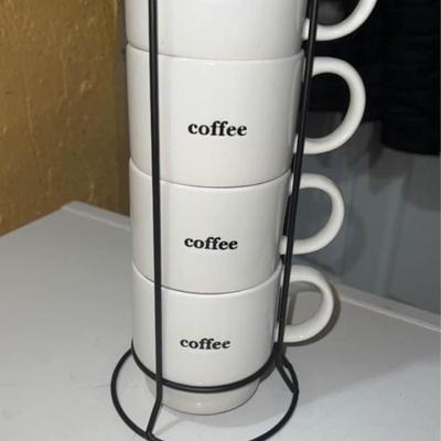 set of 4 coffee mugs with stand