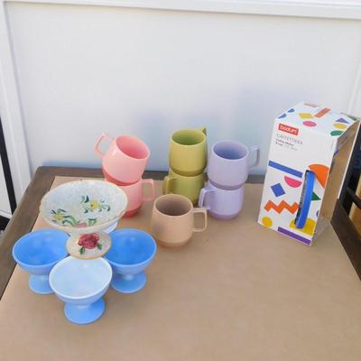 NIB COFFEE PRESS, VINTAGE COFFEE CUPS, ICE CREAM COMMODES, ITALIAN DISH