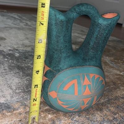 Rare Design Acoma Pueblo Indian Hand Etched Wedding Vase by J/S Lewis Signed