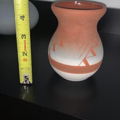 Vintage Sioux Pottery Etched Painted Vase Signed 5"