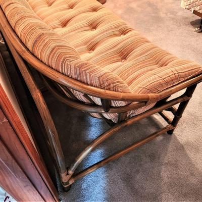 Lot #83  Cool Mid Century Modern Bamboo/Rattan Sofa by Clarke Casual Furniture