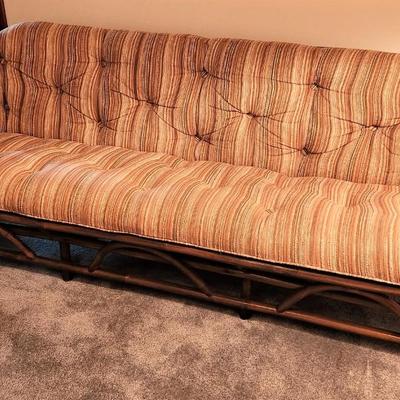 Lot #83  Cool Mid Century Modern Bamboo/Rattan Sofa by Clarke Casual Furniture