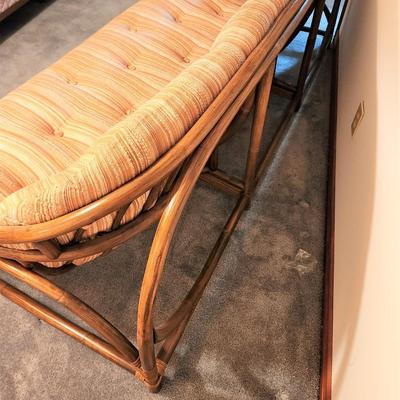 Lot #83  Cool Mid Century Modern Bamboo/Rattan Sofa by Clarke Casual Furniture