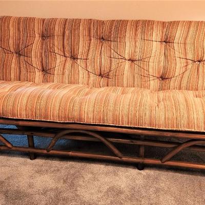 Lot #83  Cool Mid Century Modern Bamboo/Rattan Sofa by Clarke Casual Furniture