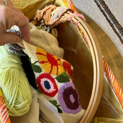 Sewing basket with yarn & notions.