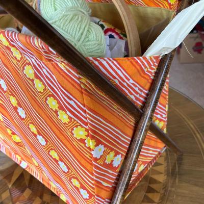 Sewing basket with yarn & notions.
