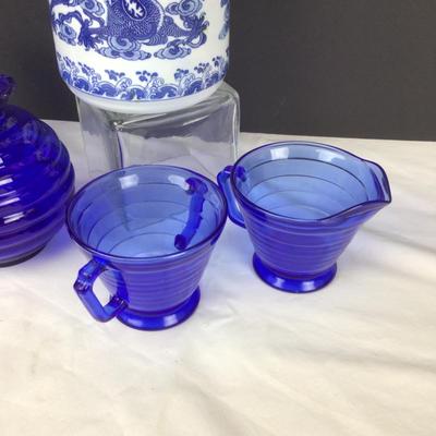 300 Williams Sonoma Utensil Holder & Cobalt Blue Glass
