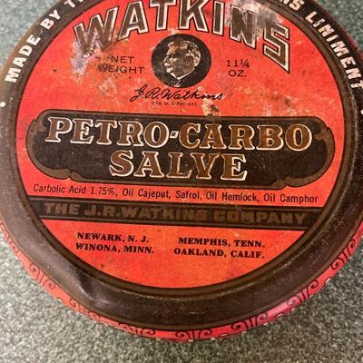 Vintage Watkins Petro Carbo Salve Tin