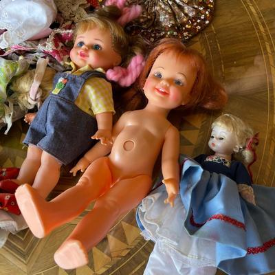 Box of dolls & Doll clothes