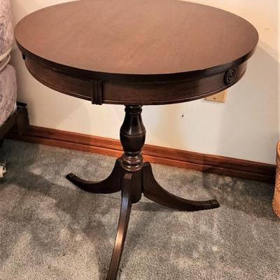Lot #92  Vintage Drum Table - tripod legs