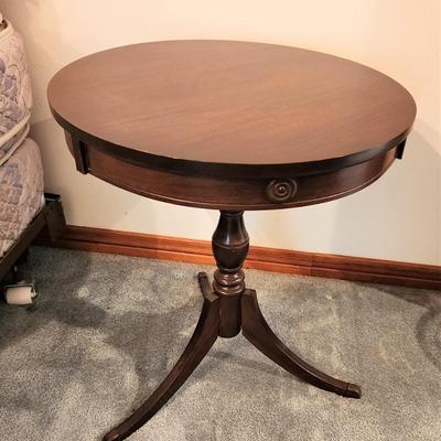Lot #92  Vintage Drum Table - tripod legs