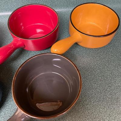 Six Crockery Artisan Stoneware Bowls with handles