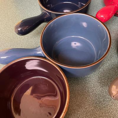 Six Crockery Artisan Stoneware Bowls with handles