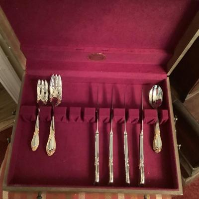 Lot 592  Yamazaki- "Cache" Stainless Flatware Set Japan 48pc Set & 10 Cocktail Forks