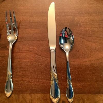 Lot 592  Yamazaki- "Cache" Stainless Flatware Set Japan 48pc Set & 10 Cocktail Forks