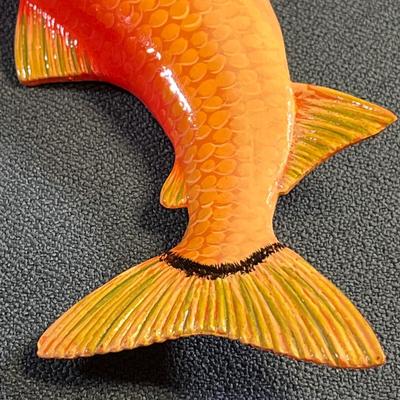 CARVED PAINTED WOOD KOI FISH