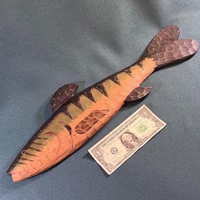RUSTIC HAND PAINTED CARVED WOOD FISH PLAQUE