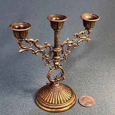 MINIATURE AGED LOOK BRASS CANDELABRA ITALY