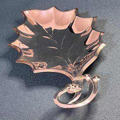 SILVER PLATED CANDY DISH SHINY LEAF DESIGN