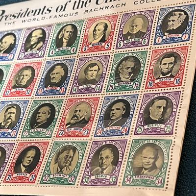 GUMMED, PERFORATED US PRESIDENTS STAMPS SHEET