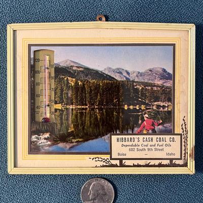 VTG. ADVERTISING FISHERMAN PRINT w/THERMOMETER
