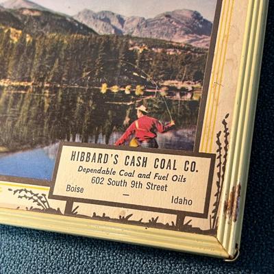 VTG. ADVERTISING FISHERMAN PRINT w/THERMOMETER