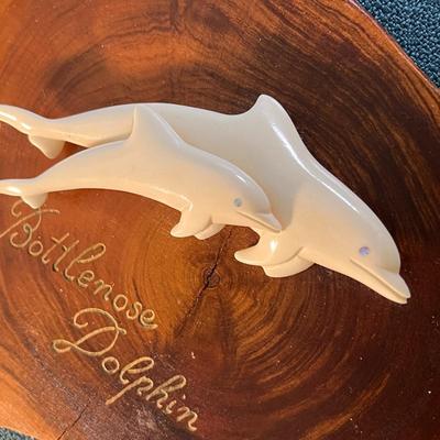 JUMPING BOTTLE NOSE DOLPHINS IVORY-LIKE PLAQUE
