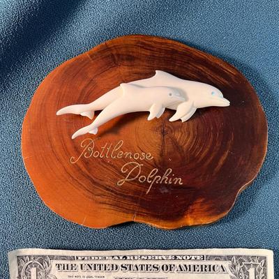 JUMPING BOTTLE NOSE DOLPHINS IVORY-LIKE PLAQUE