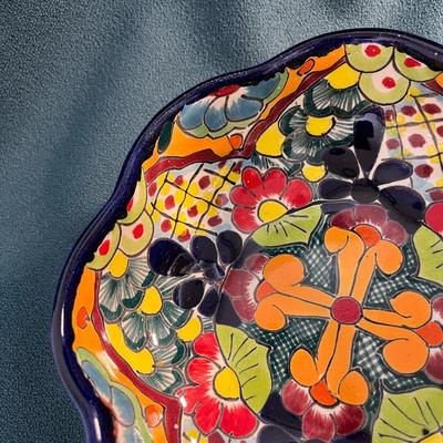 COLORFUL POTTERY BOWL SCALLOPED EDGES