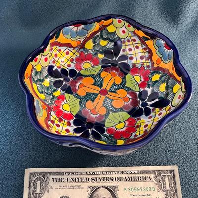 COLORFUL POTTERY BOWL SCALLOPED EDGES