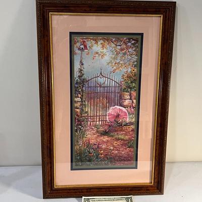 LOVELY FRAMED MATTED GARDEN GATE SCENE PRINT