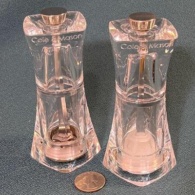CRYSTALINE LUCITE SALT AND PEPPER GRINDERS PAIR