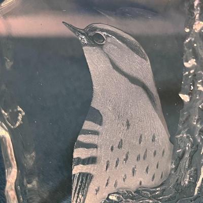 ELEGANT LEADED CRYSTAL ART GLASS ETCHED BIRD