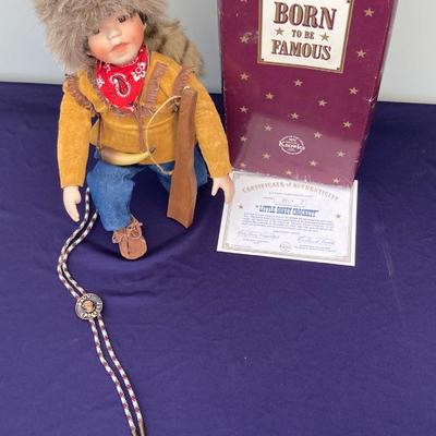 LITTLE DAVEY CROCKET WITH CERTIFICATE OF AUTHENTICITY AND VINTAGE DAVEY CROCKET BOLO
