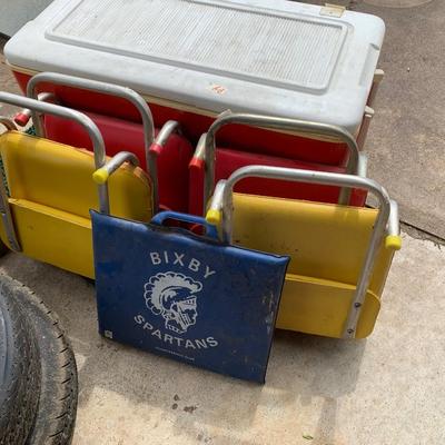 Ice chest, stadium chairs, tires