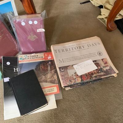 Books, coasters, lamp
