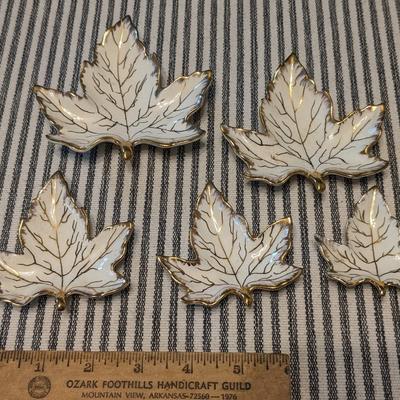 Vintage Glazed Gold Trim Ceramic Leaf Shaped Dishes