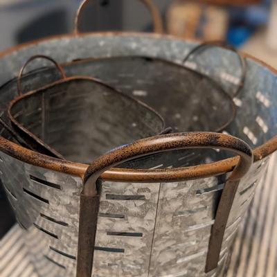 Set of 3 Galvanized Metal Baskets