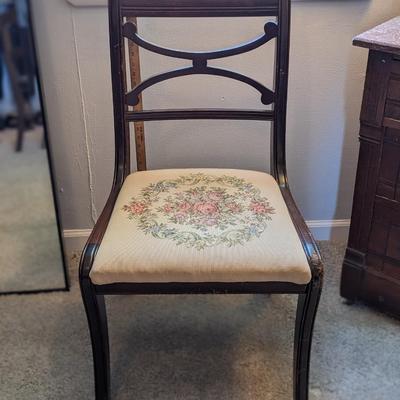Antique Embroidered Mahogany Side, Dinette Chair