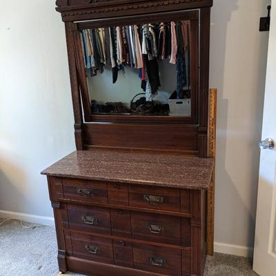 Gorgeous Antique Eastlake Walnut Dresser and Mirror