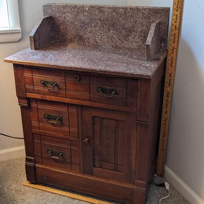 Matching Antique Victorian Eastlake Walnut Washstand Commode Vanity