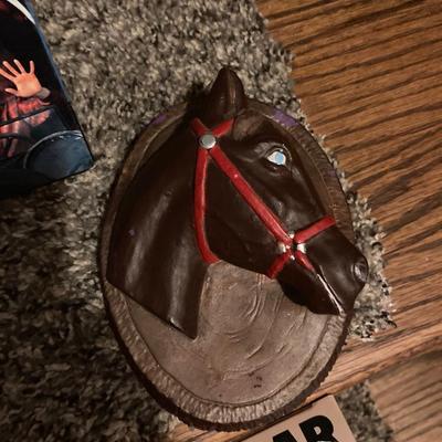 CHALK-WARE HORSE WALL HANGER AND VHS MOVIES ðŸŽ¥ ðŸ¿