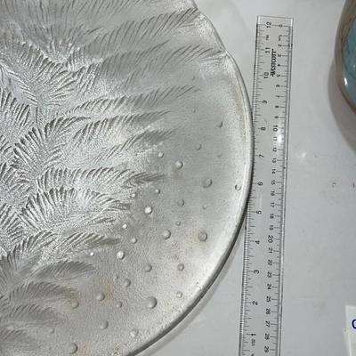 large glass display tray with tree