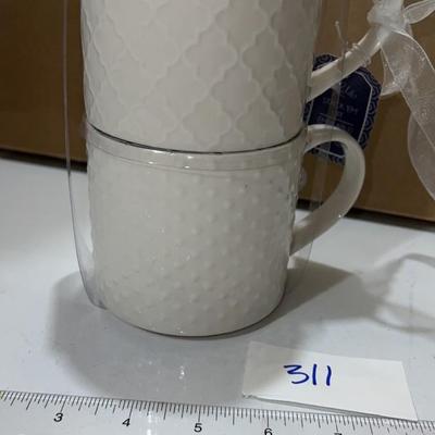 set of cute white mugs new